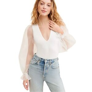 Hutch for Anthropologie V-Neck Bodysuit With Puffy Sleeves